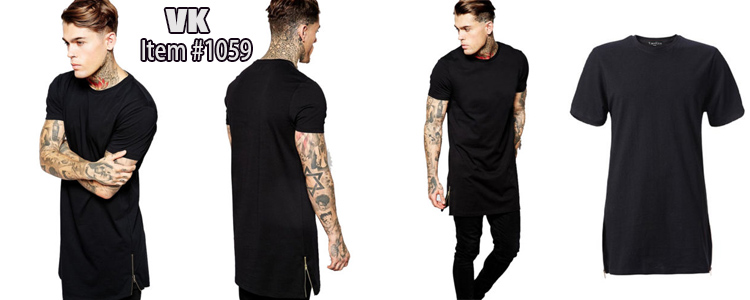 Short Sleeve Long Size Extended Hip Hop T-Shirt Zipper Streetwear